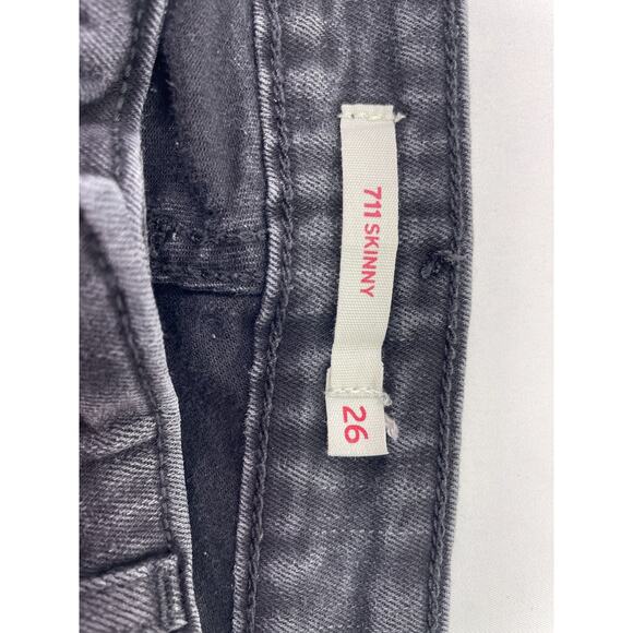 Levi's 711 Skinny Women's Black Denim Stretch 5-Pocket Ankle Mid-Rise Jeans 26 - Picture 4 of 6